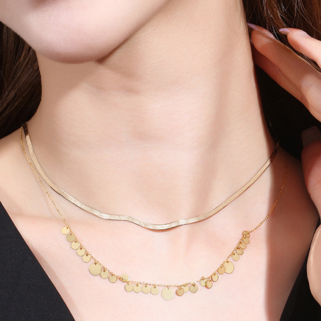 10K Gold Round Metal Choker Necklace-2