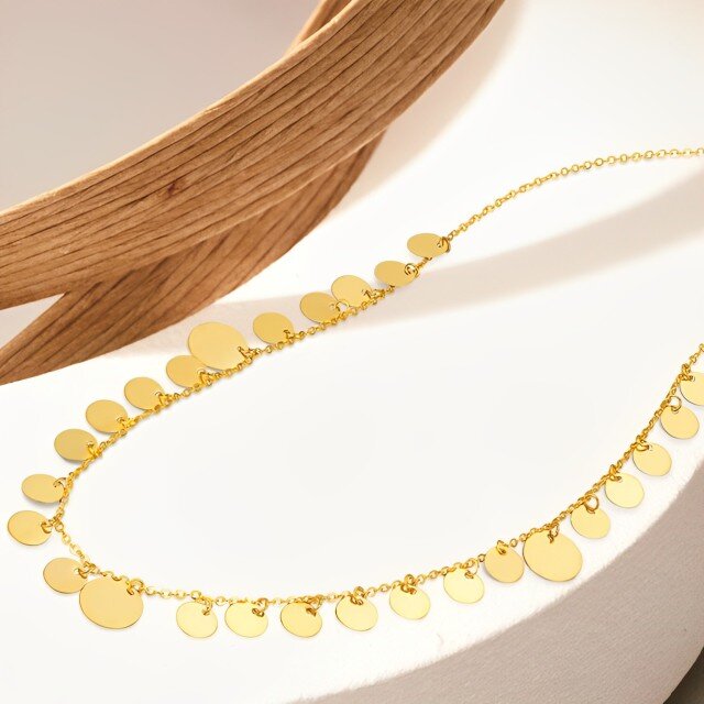 10K Gold Round Metal Choker Necklace-4