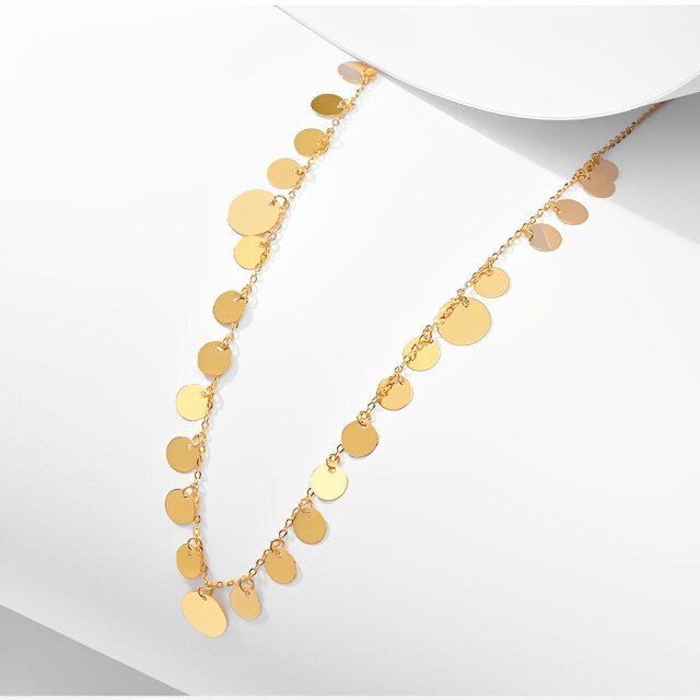 10K Gold Round Metal Choker Necklace-3