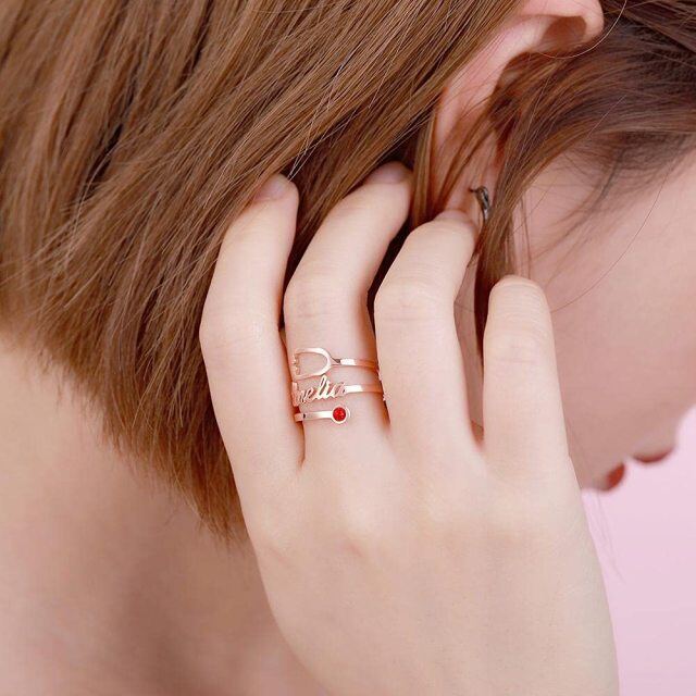 Bague ouverte avec nom classique en or rose 14K et zircon-1