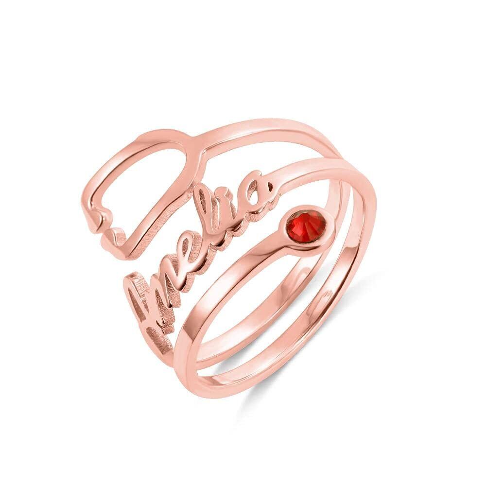 Bague ouverte avec nom classique en or rose 14K et zircon-1