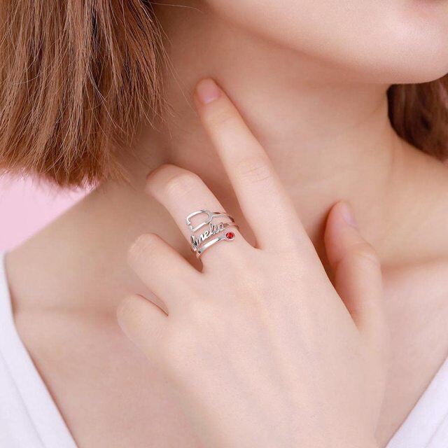 Bague ouverte avec nom classique en or rose 14K et zircon-2