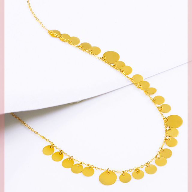 10K Gold Round Metal Choker Necklace-5