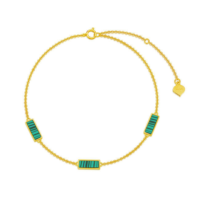 14K Gold Princess-square Shaped Malachite Pendant Bracelet-0