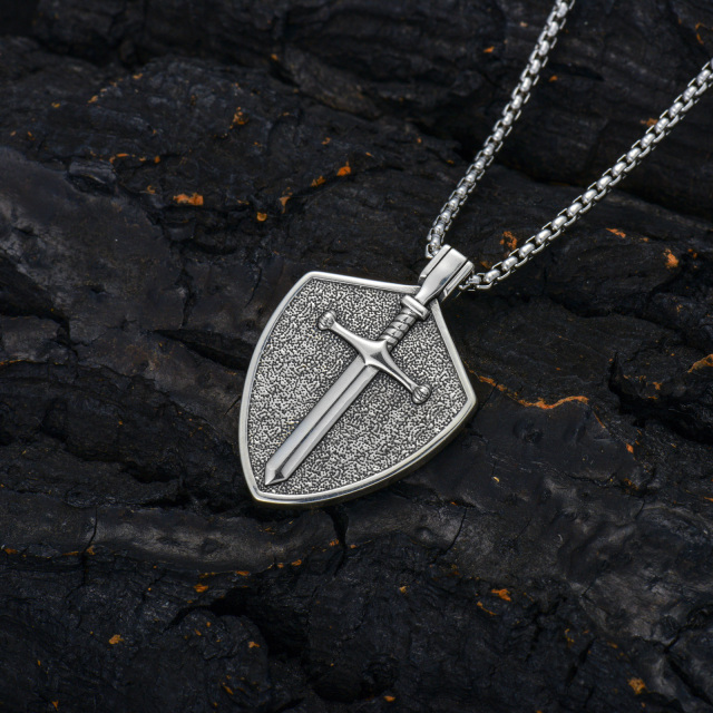 Sterling Silver Saint Michael & Shield Pendant Necklace with Engraved Word for Men-5
