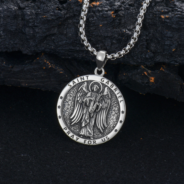 Sterling Silver Saint Gabriel Pendant Necklace with Engraved Word for Men-2