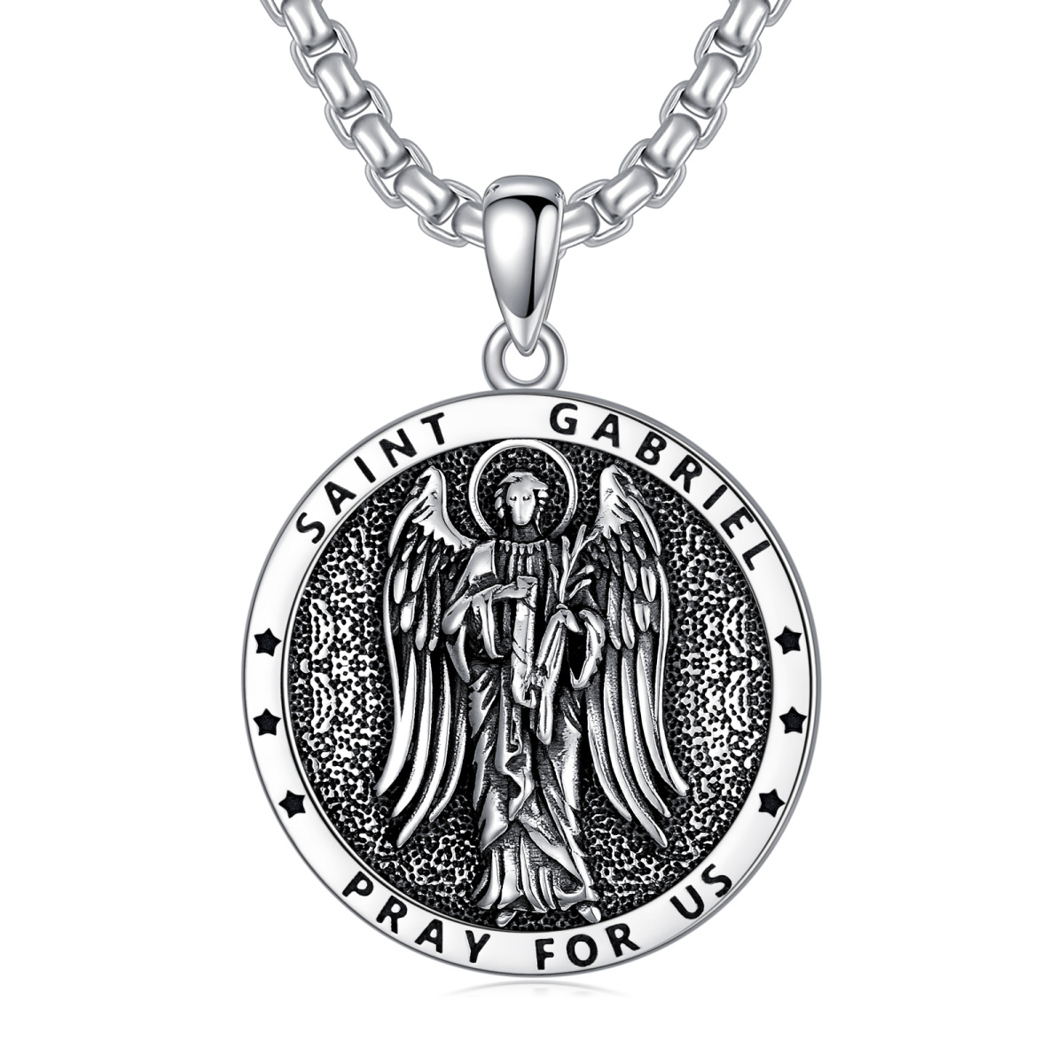 Collier en argent sterling avec pendentif Saint Gabriel et mot gravé pour hommes-1