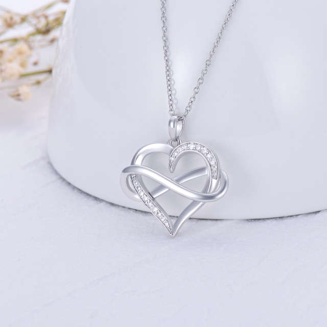 Sterling Silver Circular Shaped Diamond Heart & Infinity Symbol Pendant Necklace-3