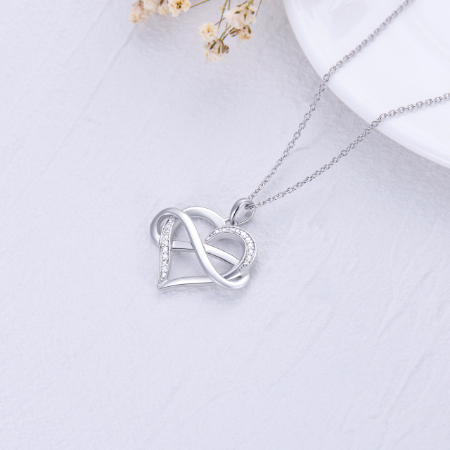Sterling Silver Circular Shaped Diamond Heart & Infinity Symbol Pendant Necklace-4