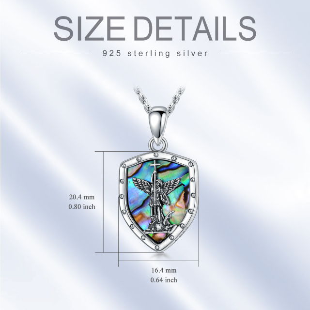 Collier en argent sterling Abalone Shellfish Saint Michael Shield Pendant Necklace with Engraving Words-4