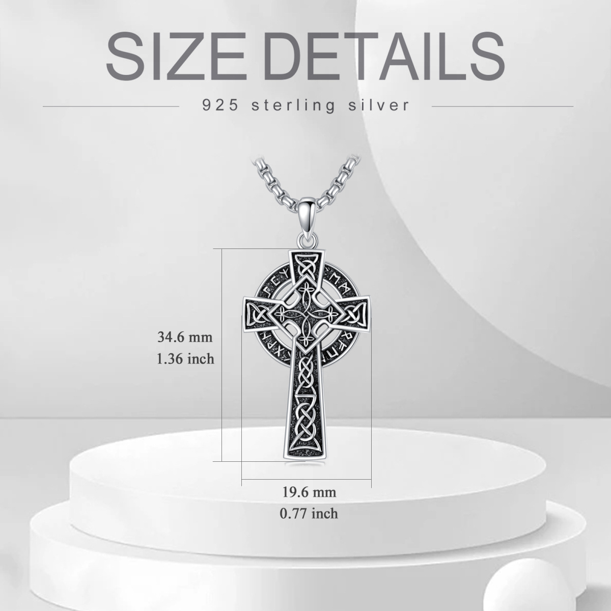 Sterling Silver Celtic Knot & Cross & Viking Rune Pendant Necklace for Men-5