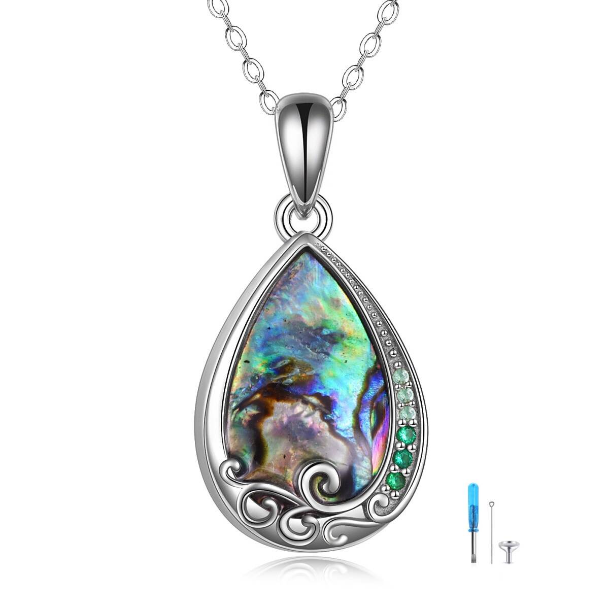 Sterling Silver Abalone Shellfish Drop Shape Urn Necklace for Ashes with Engraved Word-1