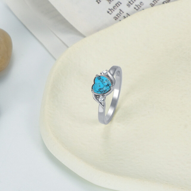 Sterling Silver Heart Turquoise Birthstone Ring-2