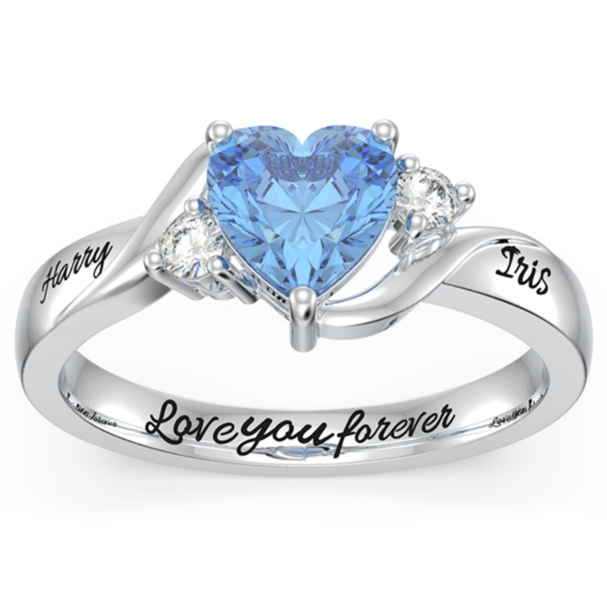 Sterling Silver Cubic Zirconia Personalized Heart Birthstone Ring-1