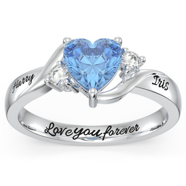 Sterling Silver Cubic Zirconia Personalized Heart Birthstone Ring-0