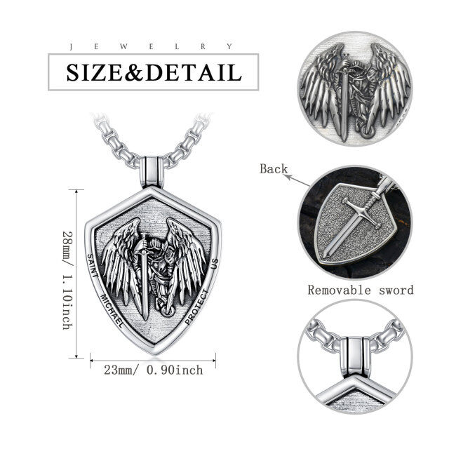 Sterling Silver Saint Michael & Shield Pendant Necklace with Engraved Word for Men-7