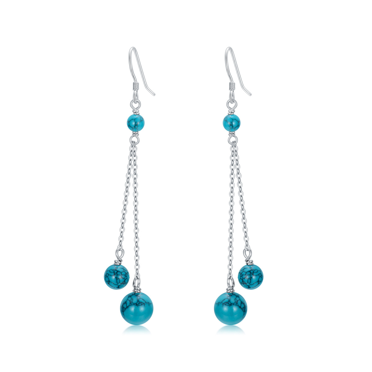 Sterling Silver Circular Shaped Turquoise Bead Drop Earrings-1