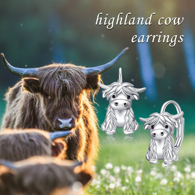 Sterling Silver Highland Cow Hoop Earrings-6