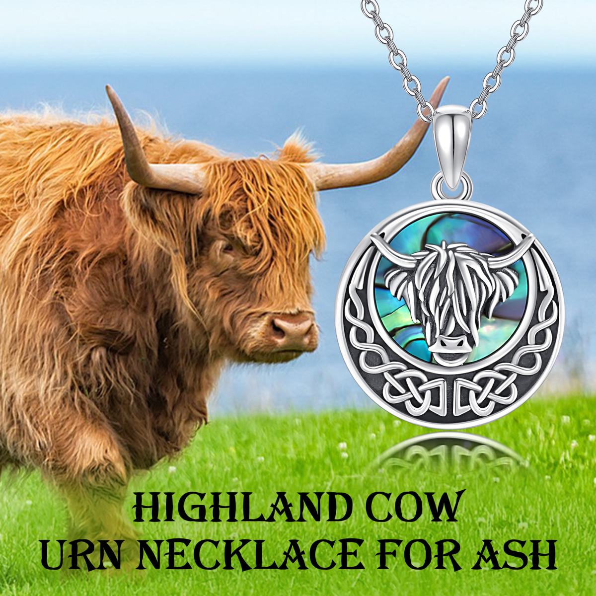 Sterling Silver Abalone Shellfish Cow Pendant Necklace-6