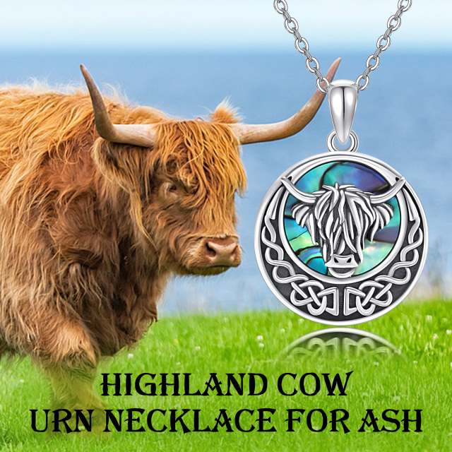 Sterling Silver Abalone Shellfish Cow Pendant Necklace-5