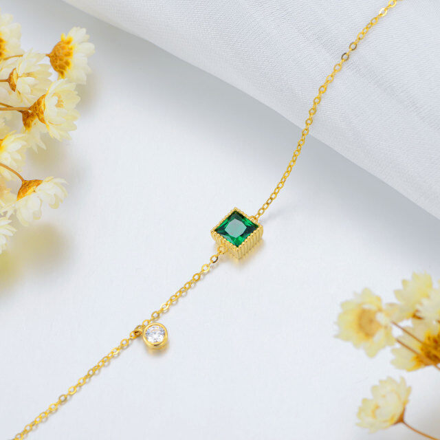 14K Gold Princess-square Shaped Emerald Pendant Bracelet-3