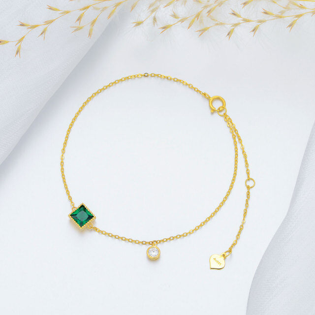 14K Gold Princess-square Shaped Emerald Pendant Bracelet-2