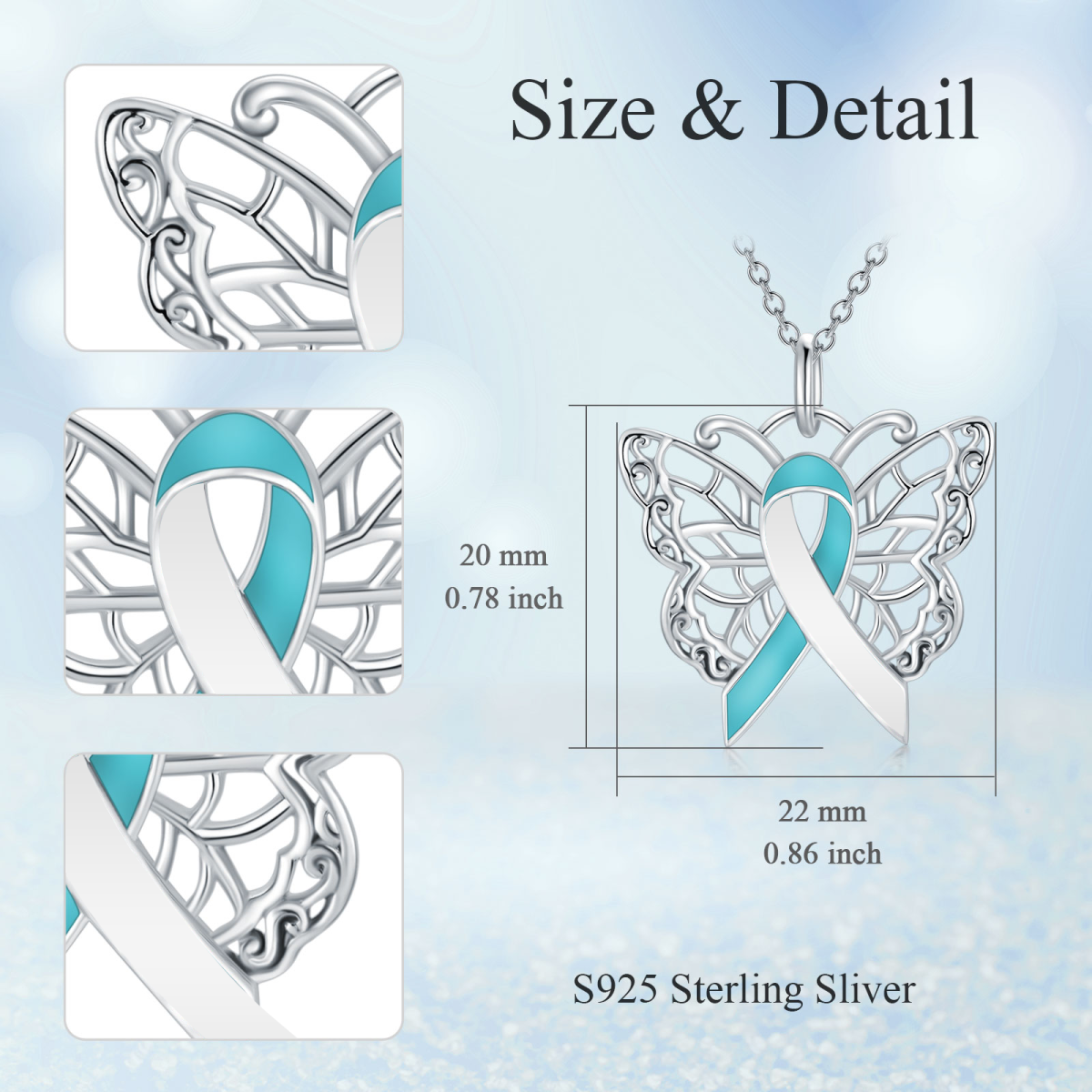 Sterling Silber Kristall Schmetterling & Schleife Anhänger Halskette-6