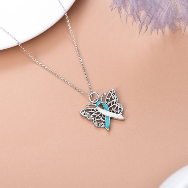 Sterling Silver Crystal Butterfly & Ribbon Pendant Necklace-3