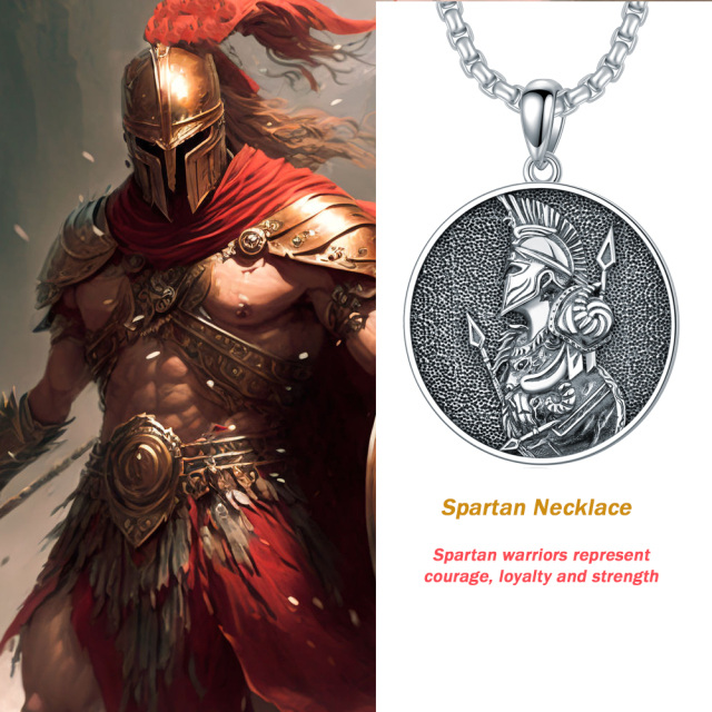 Colar de prata esterlina com pingente de guerreiro espartano para homem-4