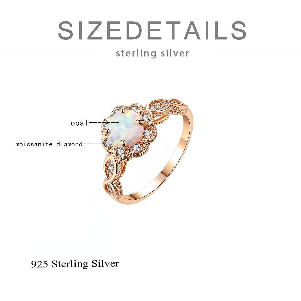 Sterling Silver with Rose Gold Plated Circular Shaped Moissanite & Opal Couple Wedding Ring-4