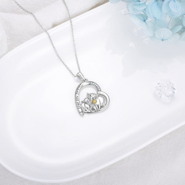 Sterling Silver Cubic Zirconia Highland Cow & Sunflower & Heart Pendant Necklace with Engraved Word-3