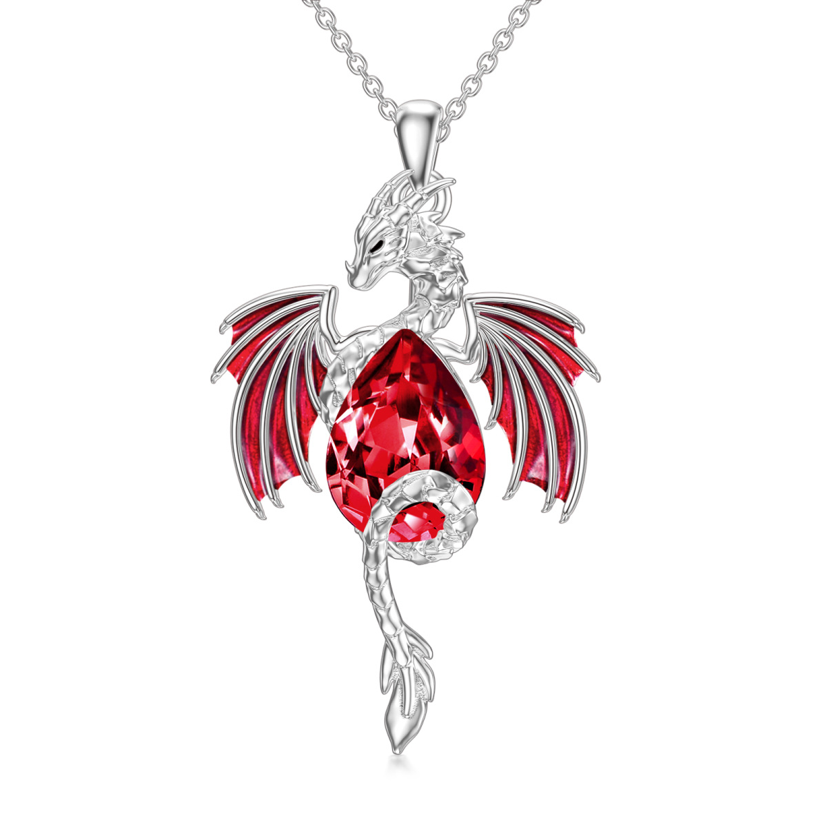 Sterling Silver Pear Shaped Ruby Dragon Crystal Pendant Necklace-1