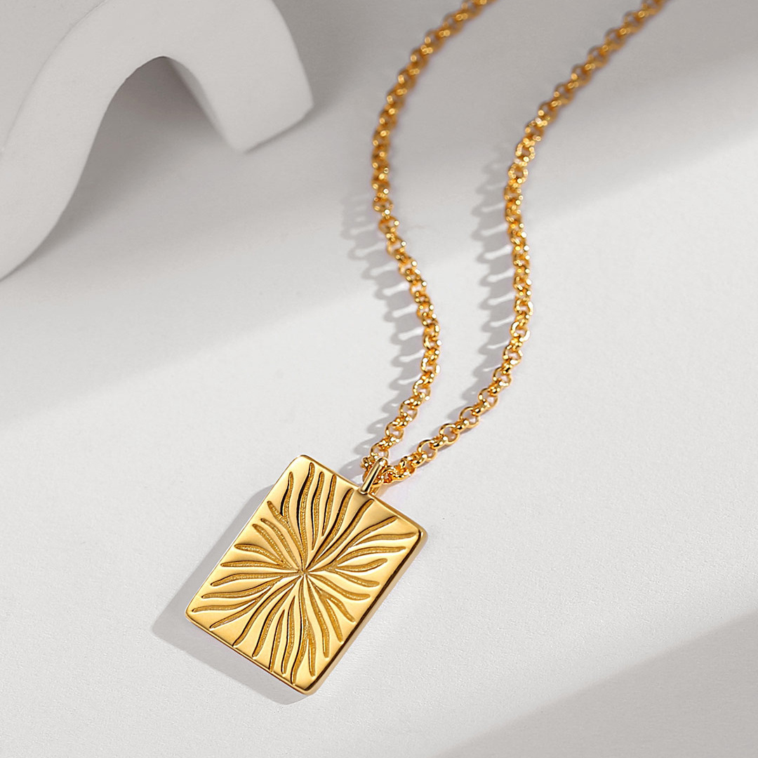 Sterling Silver with Yellow Gold Plated Square Pendant Necklace-1