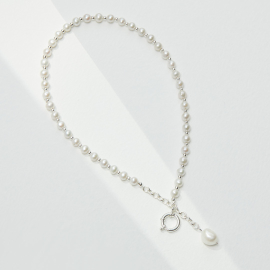 Sterling Silver Pearl Round Metal Choker Necklace