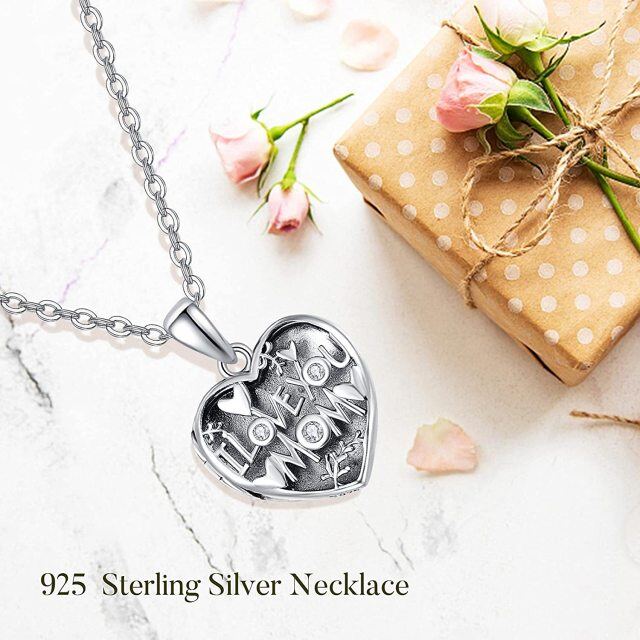 Sterling Silver Zircon Personalized Photo & Heart Personalized Photo Locket Necklace-2