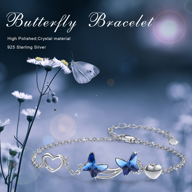 Sterling Silver Cubic Zirconia Butterfly & Heart Pendant Bracelet-4