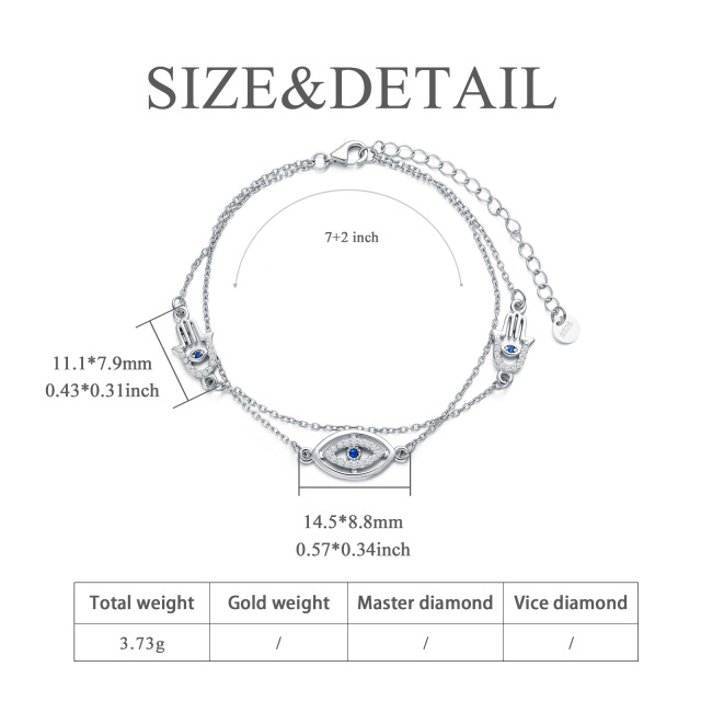 Pulseira de prata esterlina com zircónias cúbicas redondas, olho do mal e Hamsa-7