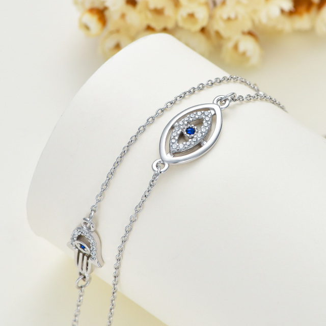 Sterling Silber Runde Cubic Zirkonia Evil Eye & Hamsa Hand Layerered Armband-4