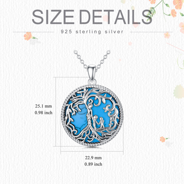Sterling Silver Round Turquoise & Abalone Shellfish Tree Of Life & Grandmother & Mother & Mother & Daughter Pendant Necklace-3