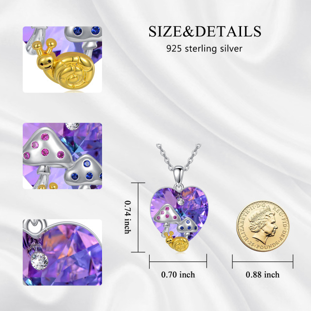 Sterling Silver Heart Crystal Mushroom Pendant Necklace-5