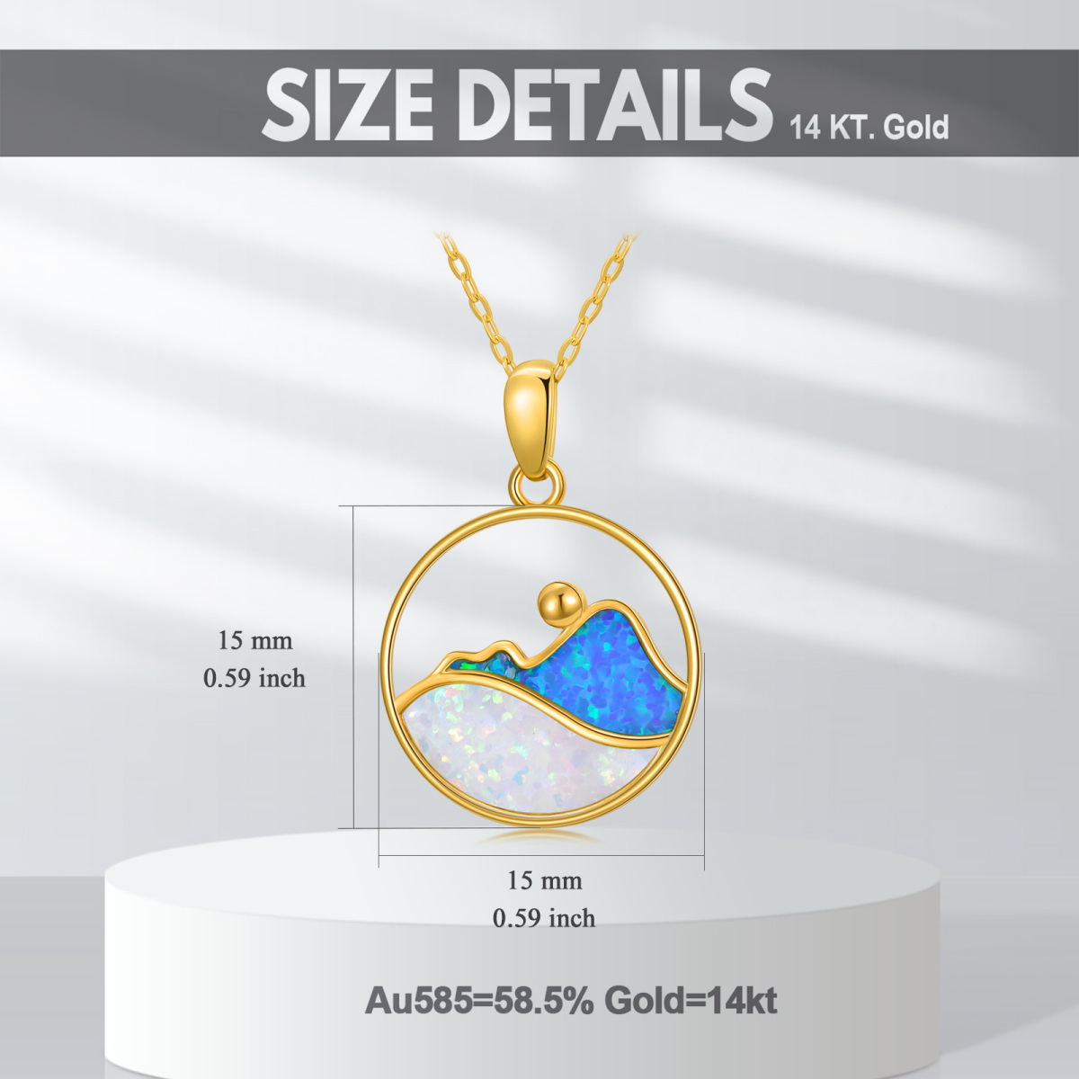 14K Gold Round Opal Mountains Pendant Necklace-5