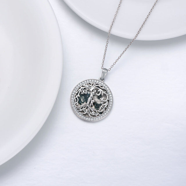 Collier en argent sterling avec pendentif Moss Agate Tree Of Life & Mother en forme de cer-3