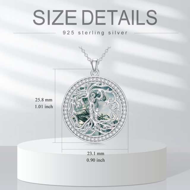 Sterling Silber kreisförmig geformt Moos Achat Baum des Lebens & Mutter Anhänger Halskette-4