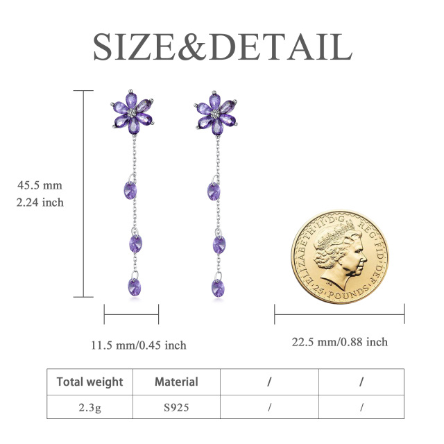 Sterling Silver Marquise Shaped Cubic Zirconia Wildflowers Drop Earrings-4