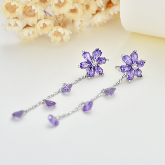 Purple Crystal Flower Stud Earrings in 925 Sterling Silver Gifts for Women-2