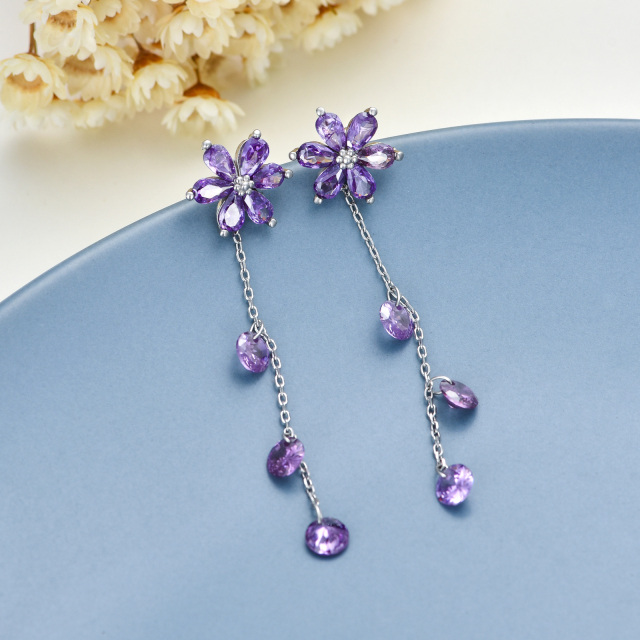 Purple Crystal Flower Stud Earrings in 925 Sterling Silver Gifts for Women-3