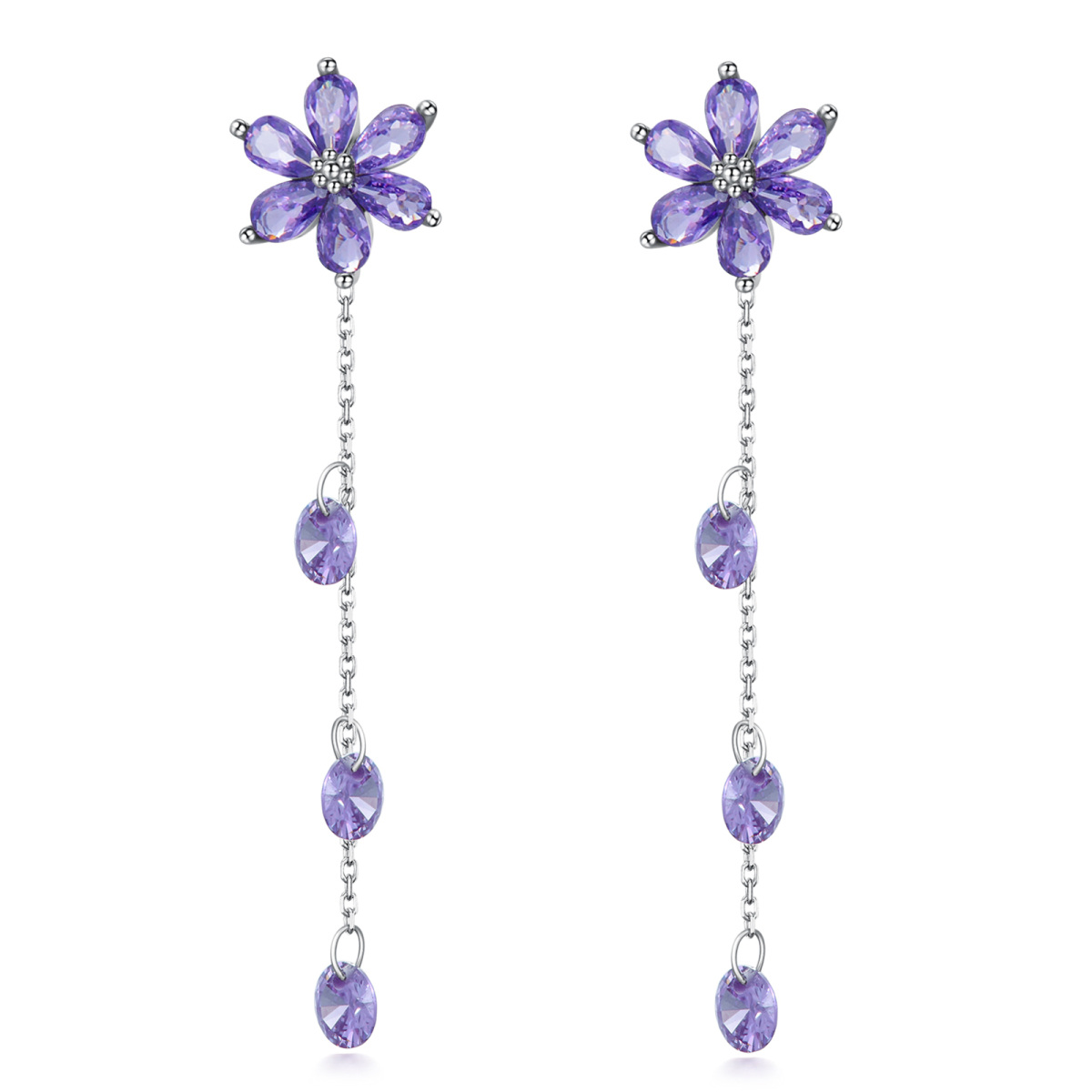 Boucles d'oreilles pendantes en forme de marquise en argent sterling avec fleurs sauvages et oxyde de zirconium-1
