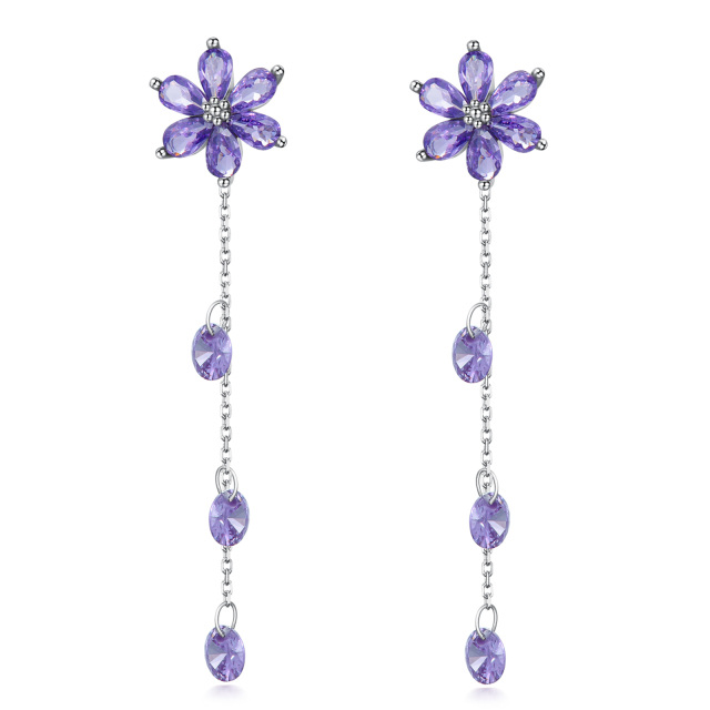 Boucles d'oreilles pendantes en forme de marquise en argent sterling avec fleurs sauvages et oxyde de zirconium-0
