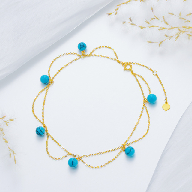 14K Gold Circular Shaped Turquoise Wildflowers Multi-layered Anklet-3