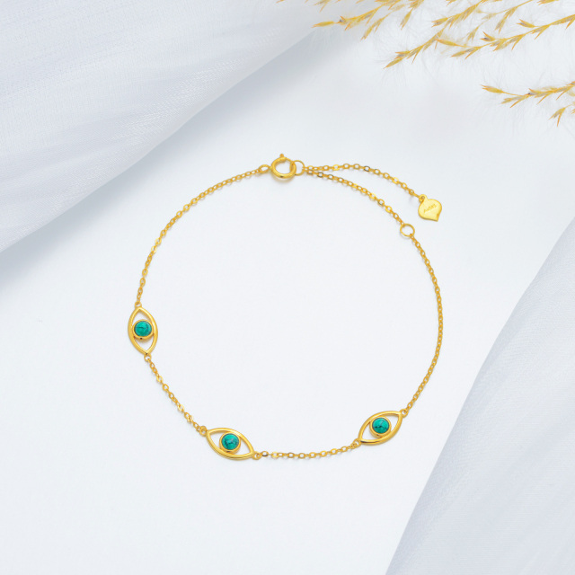 Bracelet en or 14K avec pendentif œil maléfique en turquoise de forme circulaire-2
